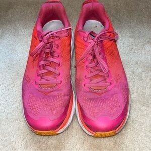 Hoka One One Clifton 6 Poppy Red Running Shoes Pink 9.5 Wide